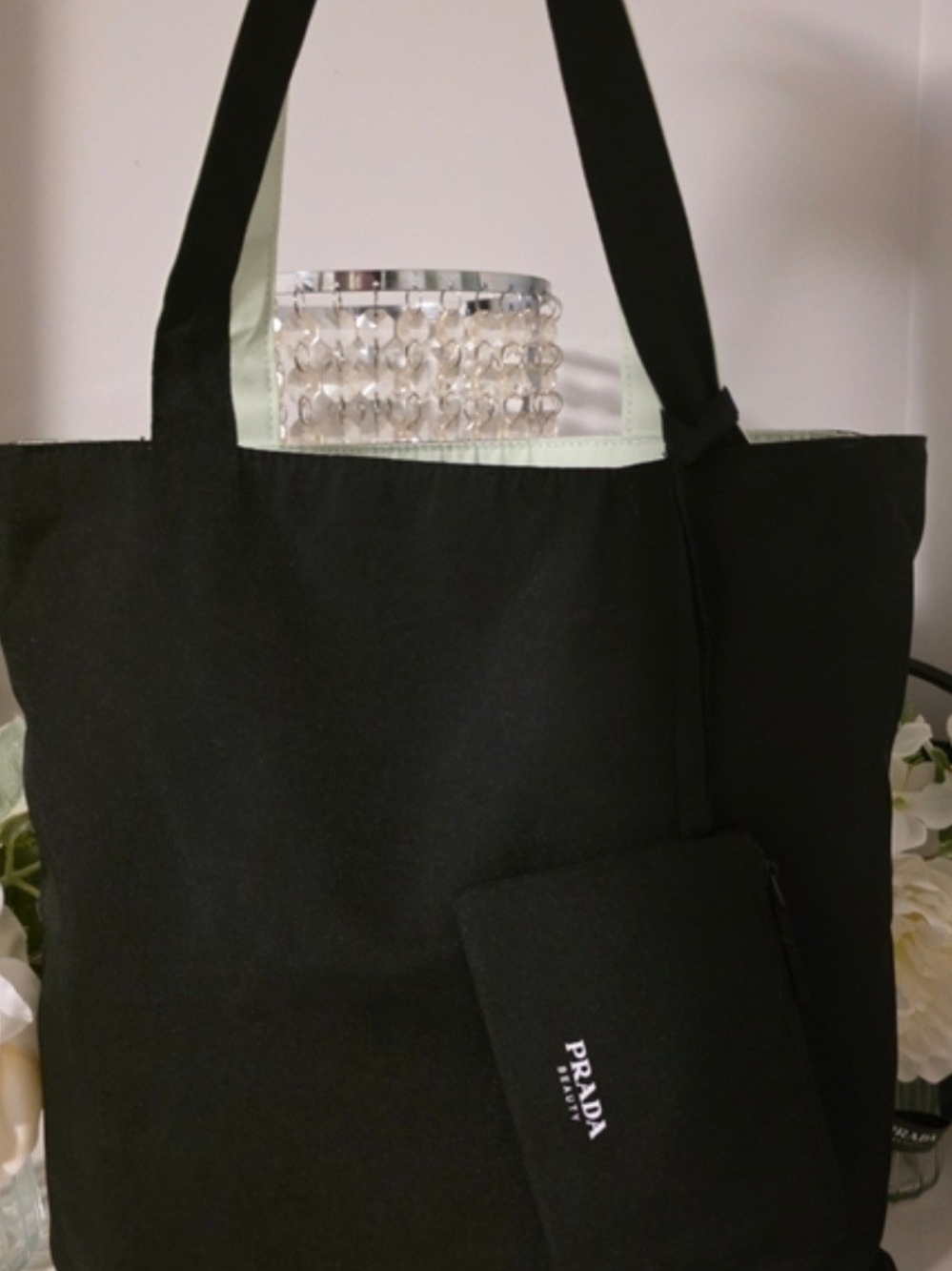 Prada Black Canvas Tote with Matching Pouch